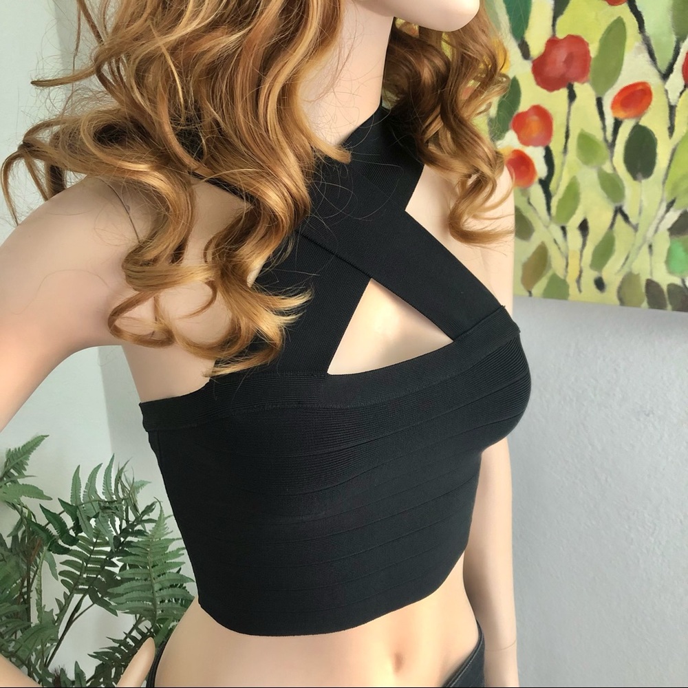 Marciano Black Knit Criss Cross Crop Top